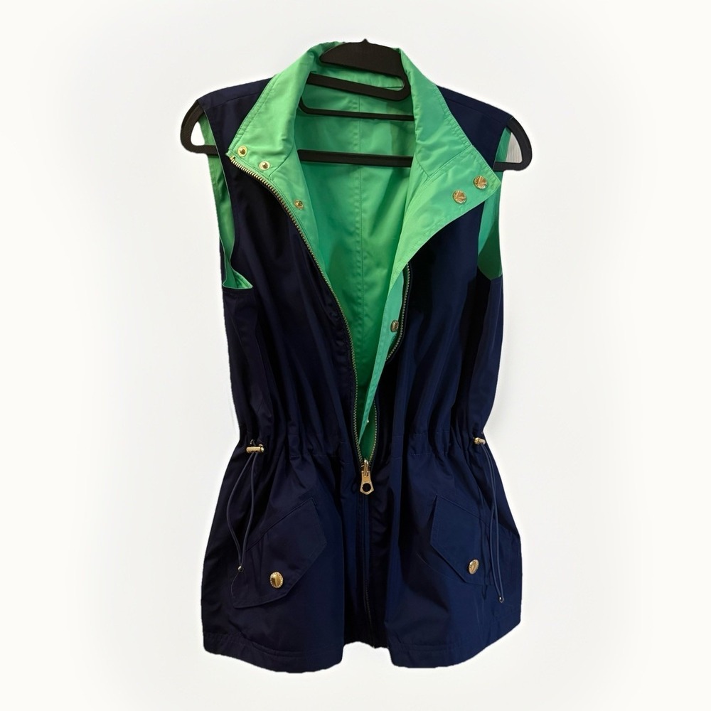 Lauren Ralph Lauren Navy + Green Sleeveless Anorak Vest